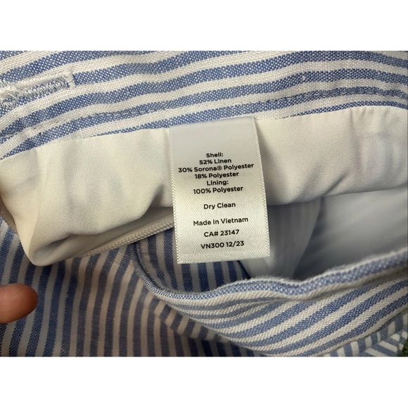 Talbots Wide Leg Crop Pant Womens 2 Petite Blue White Stripe Linen Blend Casual - Picture 5 of 8
